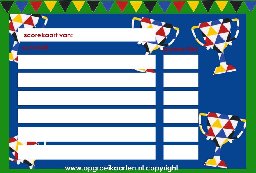 Idioot Reizen Werkelijk scorekaart kinderfeest - gratisbeloningskaart.nl